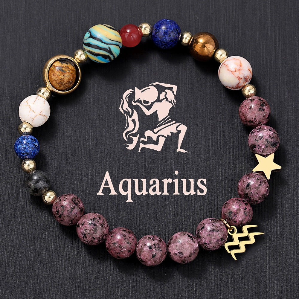 Fashion 12 Constellation Stainless Steel Beaded Bracelet
