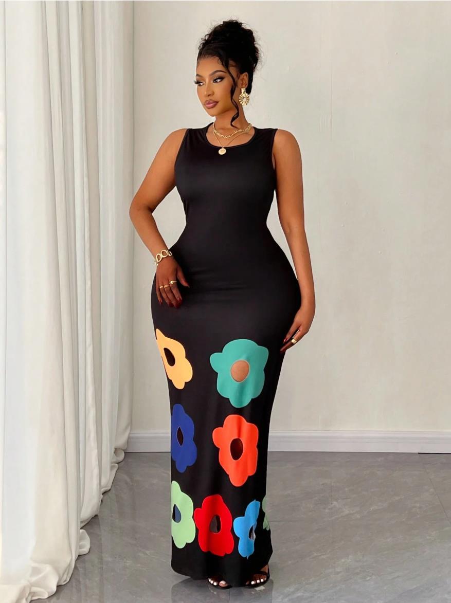 Women Fashion Floral Print Sleeveless Fit and Flare Dress