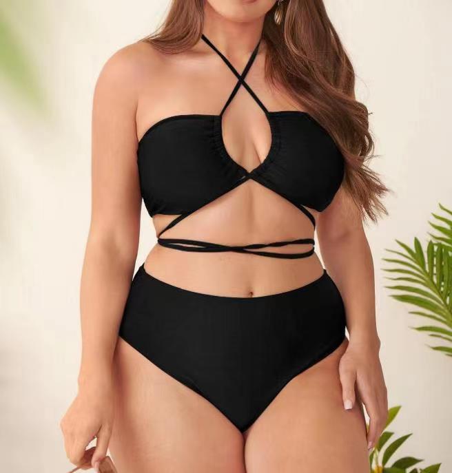 Fashion Summer Vacation Women Plus Size Solid Color Bikini