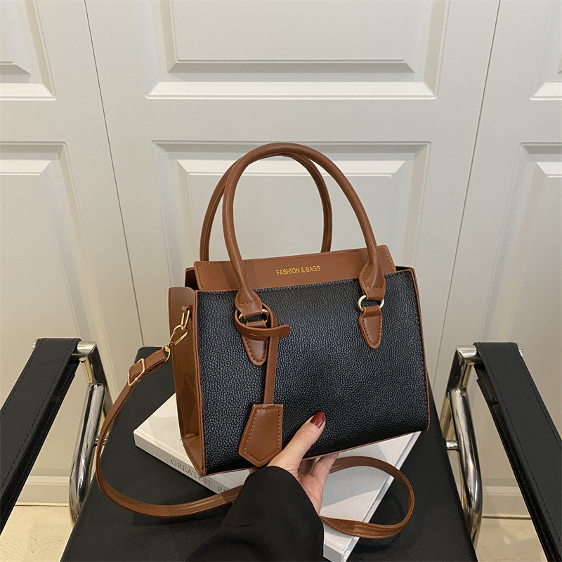 Bolso de mano pequeño cuadrado de PU con bloques de colores, informal y sencillo, a la moda para mujer