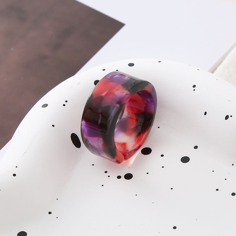 Bague géométrique multicolore en acrylique pour femme - Accessoire élégant