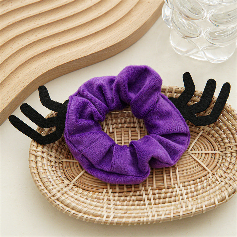 Cravate à cheveux en flanelle pour femme, motif chauve-souris, élan, araignée, mode Halloween