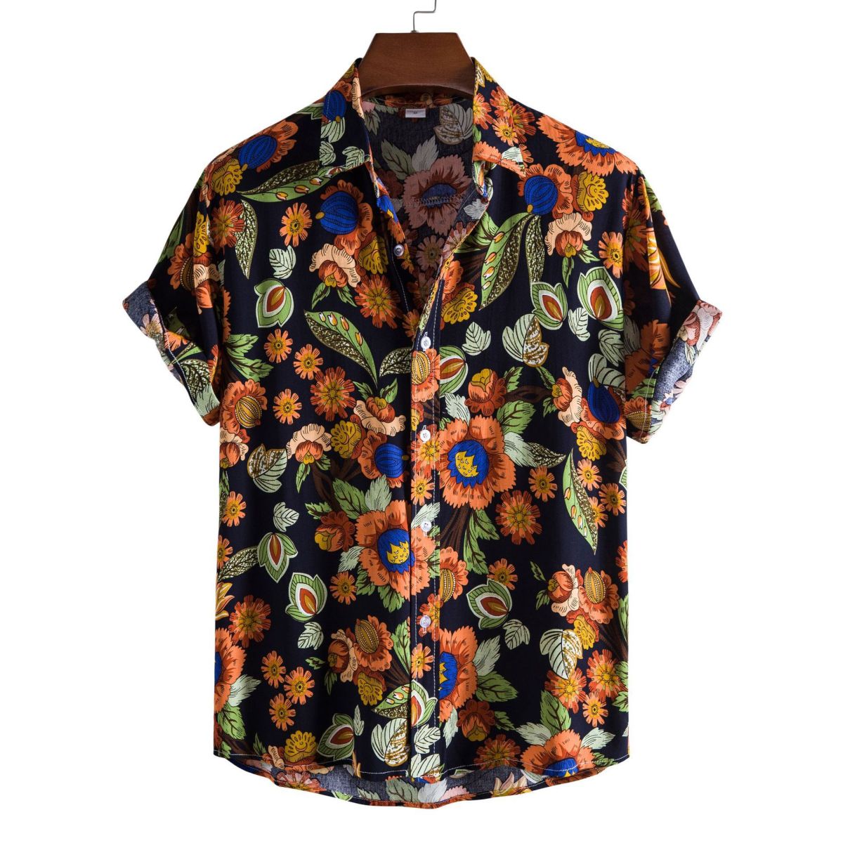 Camisa informal de vacaciones para hombre con estampado de flores diminutas en 3D
