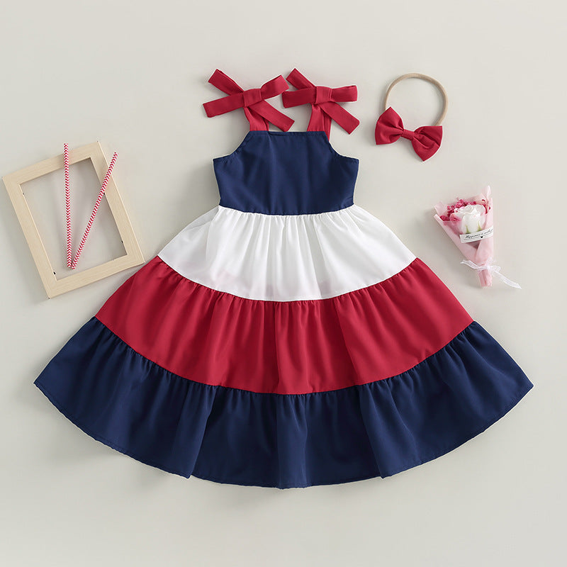 Robe de plage bohème sans manches à couleurs contrastées pour enfants et bébés