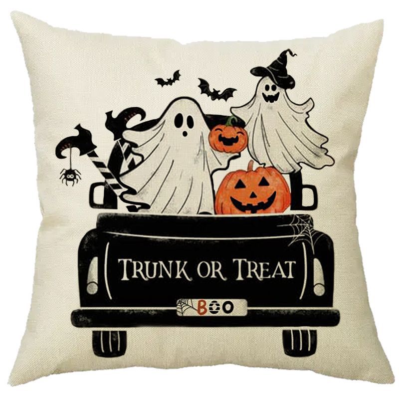 Halloween Pumpkin Skull Print Linen Sofa Cushion Cover