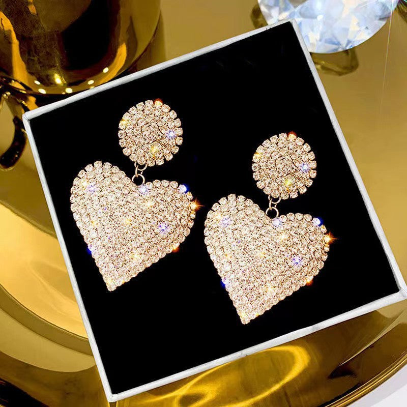Pendientes personalizados con forma de corazón de diamantes de imitación