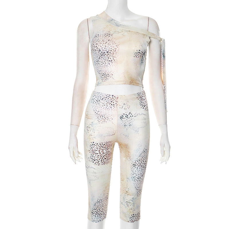 Women Leopard Print Two-Piece Set Sleeveless Top and Shorts