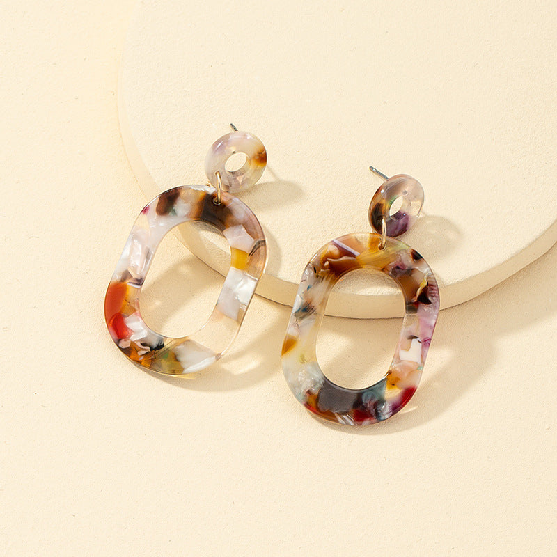Women Fashion Retro Resin Geometric Multicolor Earrings