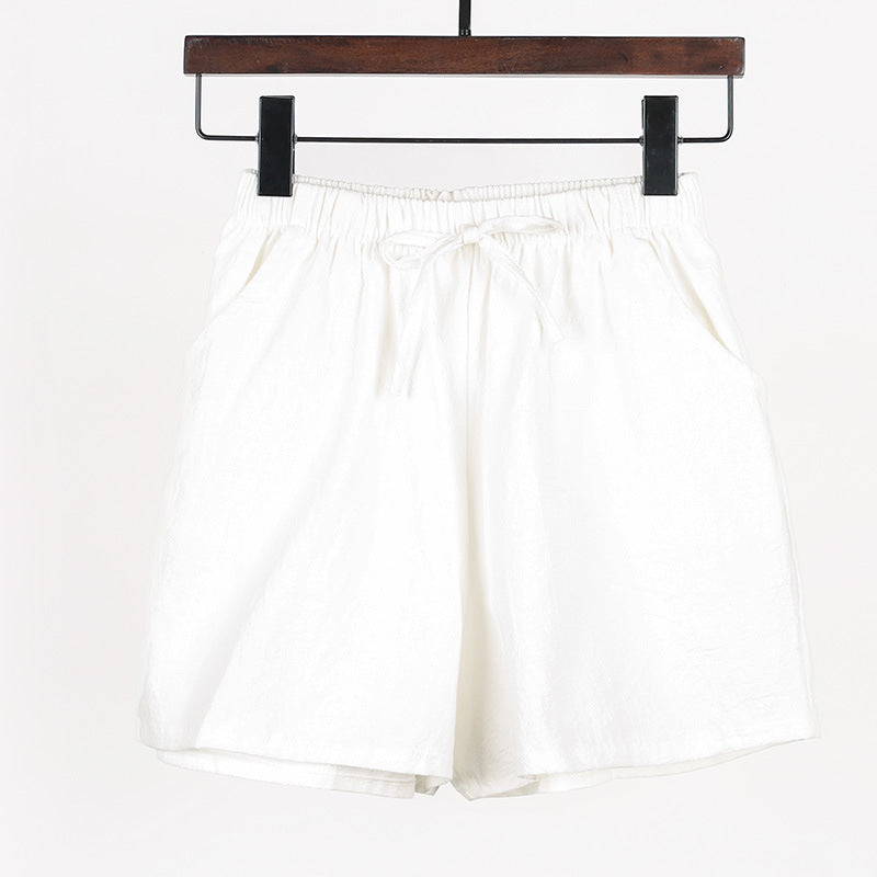 Women Linen Cotton Sports Casual Wide Leg Shorts