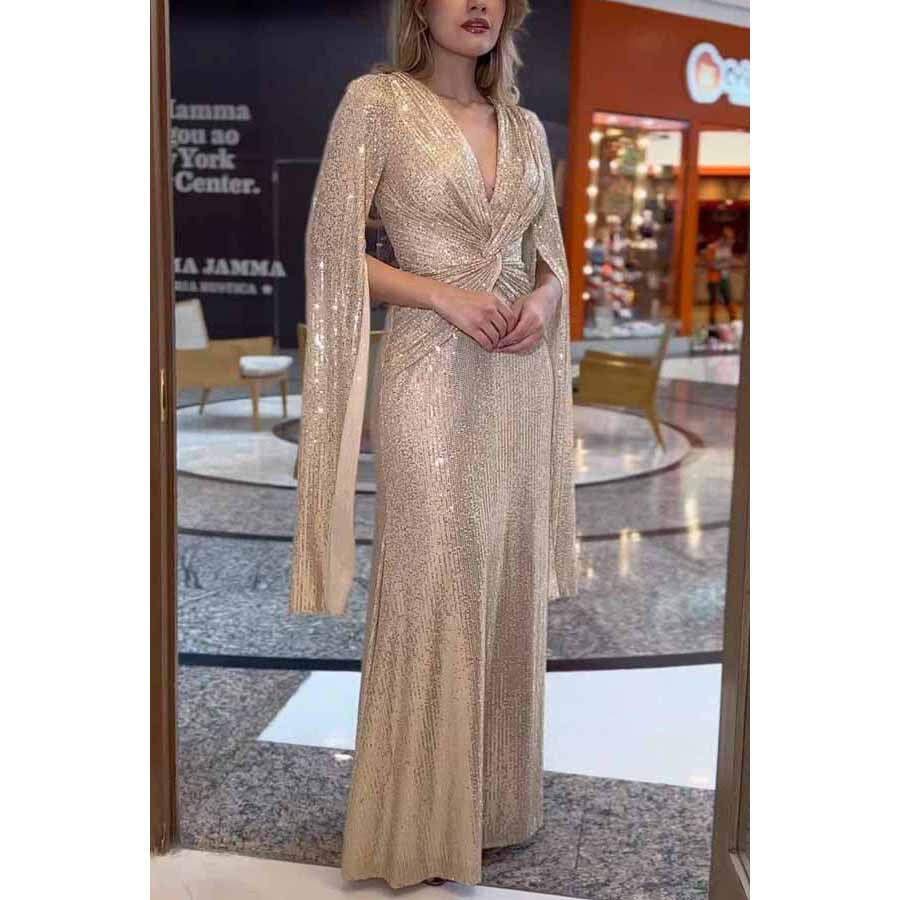 Women Fashion Elegant Solid Color Sequins Dress
