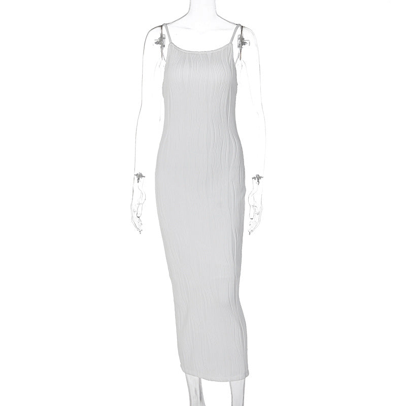 Robe sexy à bretelles spaghetti de couleur unie pour femme