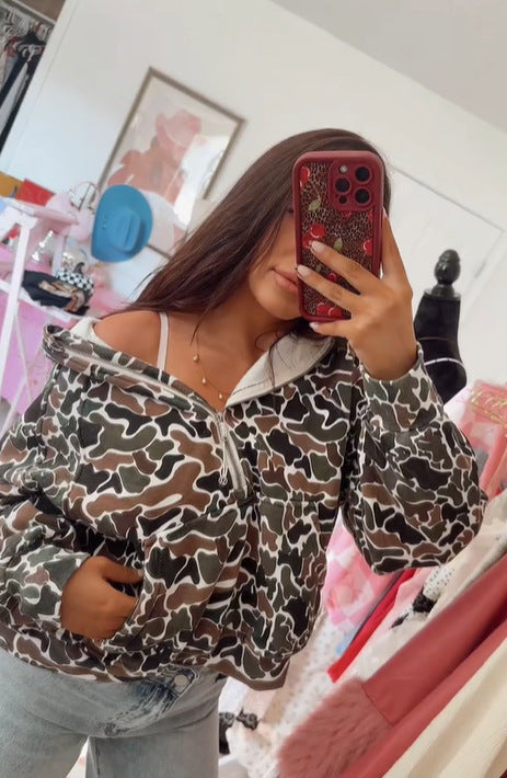 Autumn Western Animal Print Zipper Sweatshirt