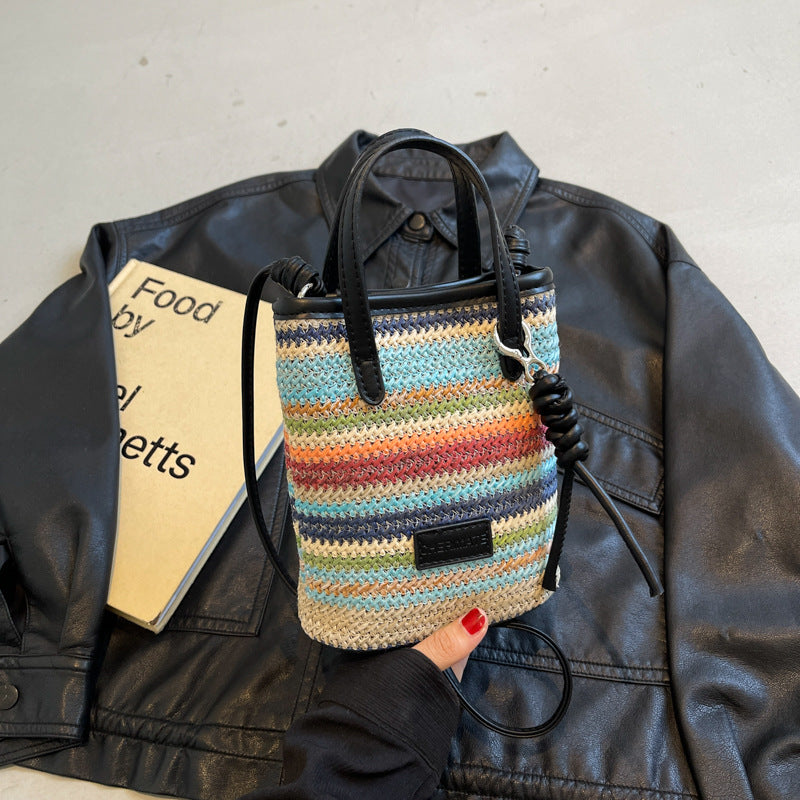 Sac en paille tissé de couleur contrastée pour femme