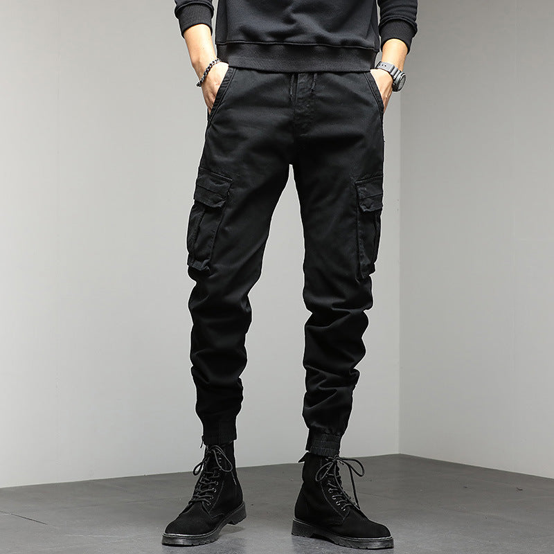 Men Fashion Casual Solid Color Multi Pockets Pants