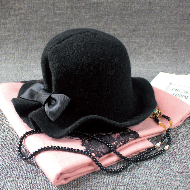 Sombrero fedora de lana con lazo para mujer