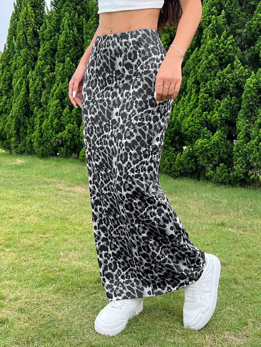 Falda ajustada de cintura alta con estampado de leopardo informal a la moda para mujer