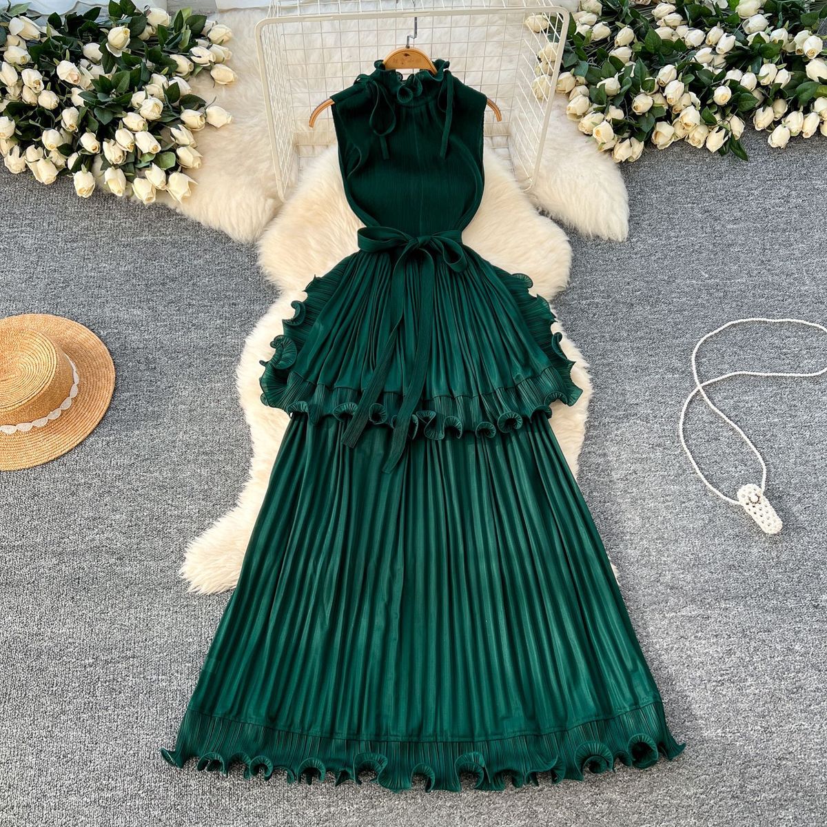African Women Summer Pleated Ruffled Maxi Dress
