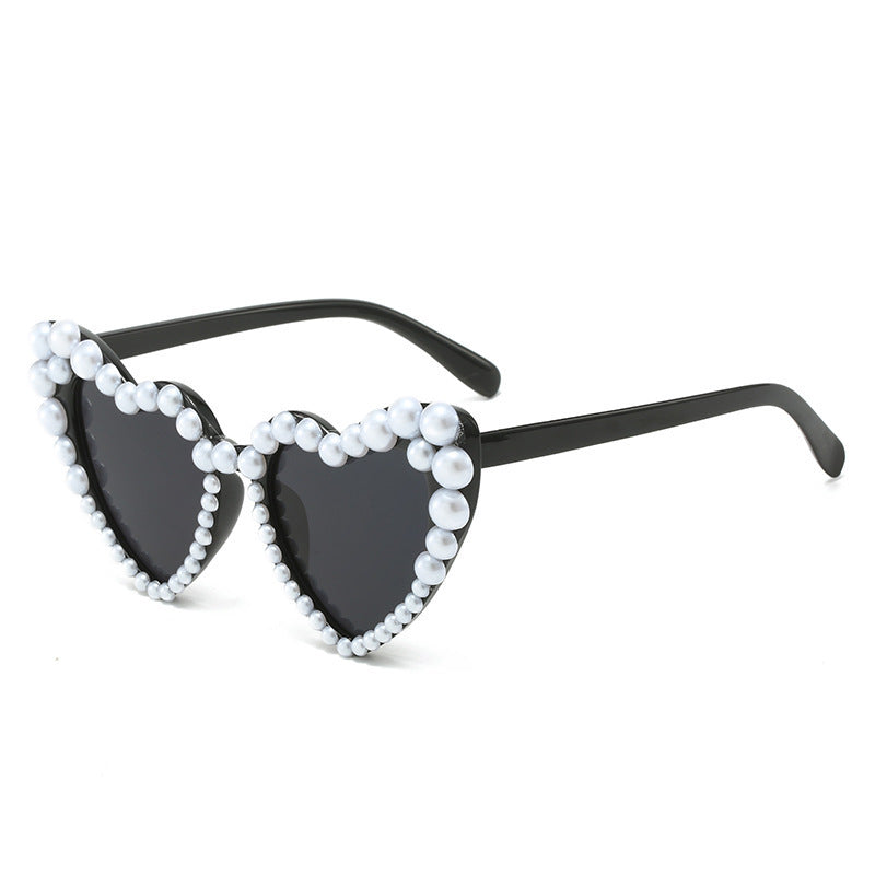 Women Fashion Pearl Heart Sunglasses