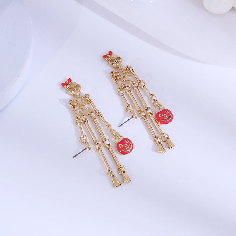 Pendientes colgantes de calavera de calabaza esmaltada para Halloween