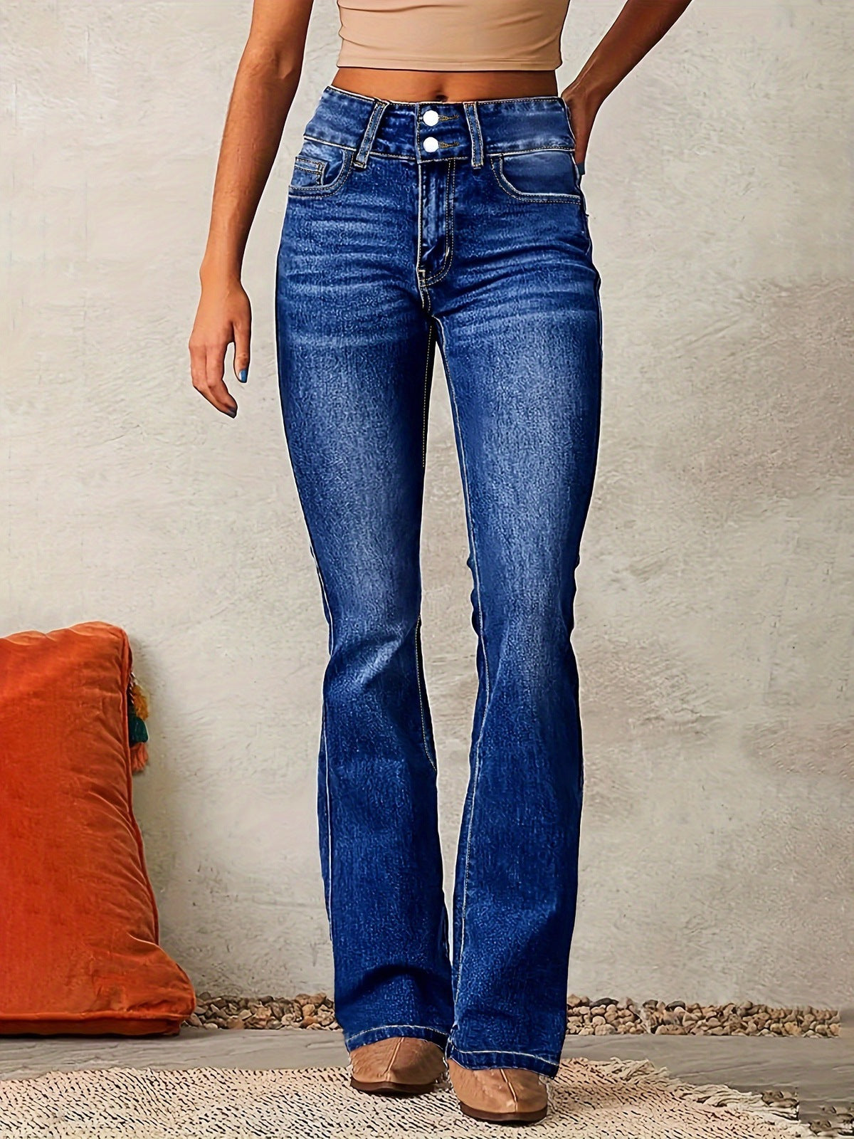 Women Fashion Retro Stretch Slim Fit Flared Jeans