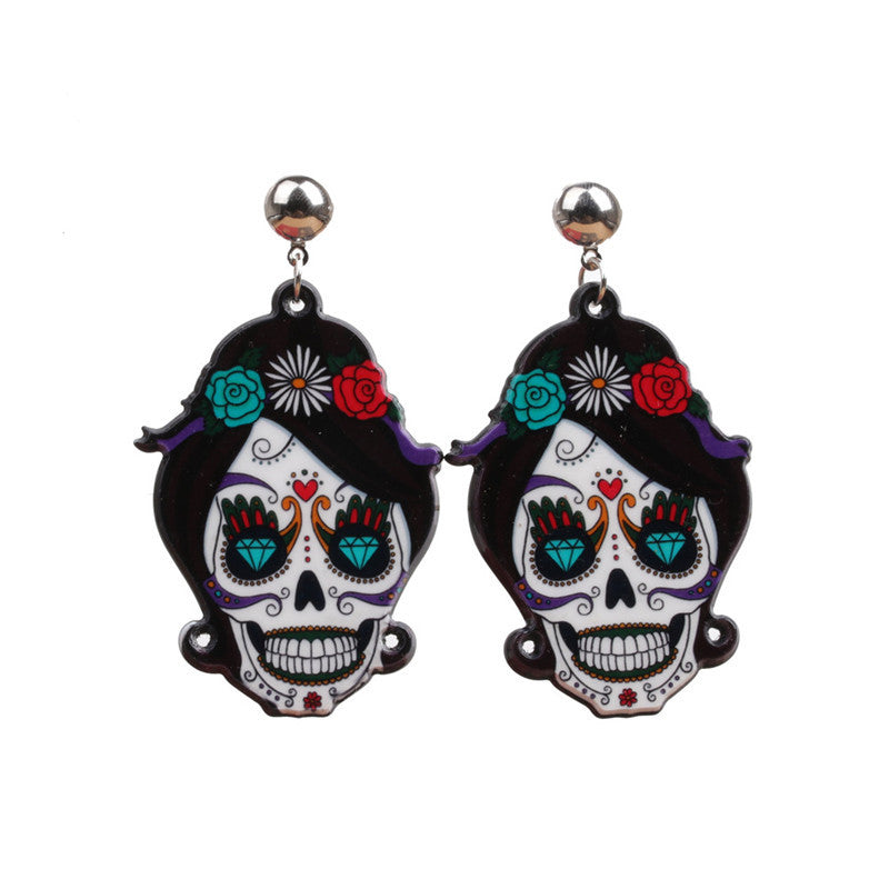 Pendientes de calavera acrílica de moda para Halloween para mujer