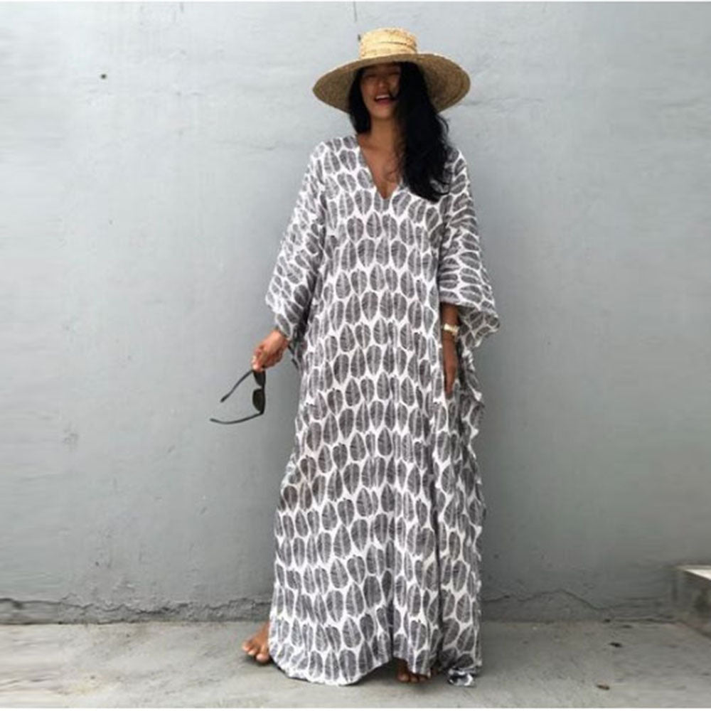Women Boho Beach Blouse V-Neck Loose Coverup