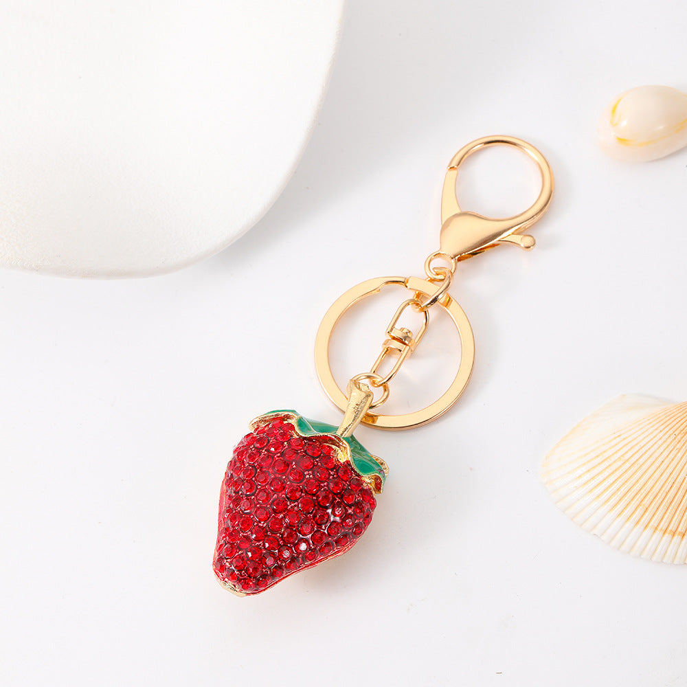 Cute Rhinestone Strawberry Fruit Key Chain Pendant