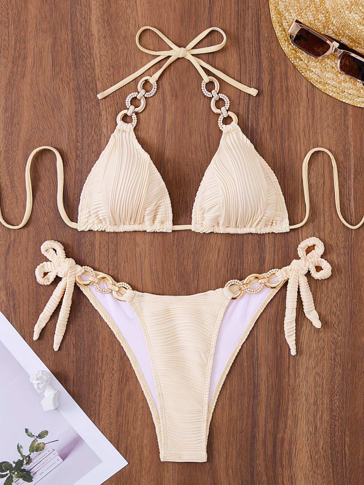 Bikini sexy de cadena de color sólido para mujer