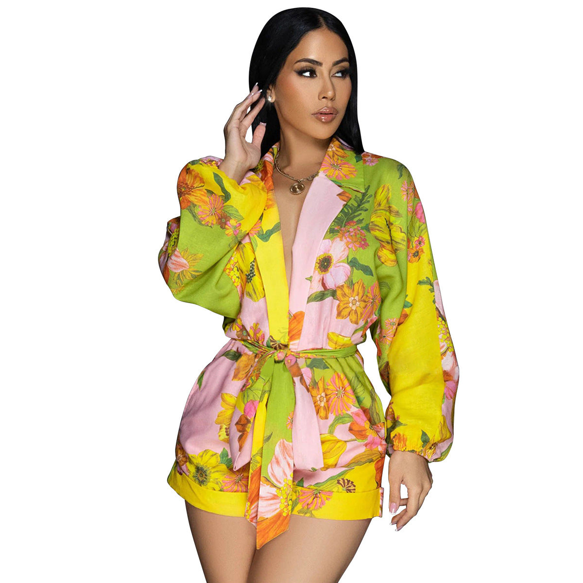 Mono informal de lino con estampado floral para mujer