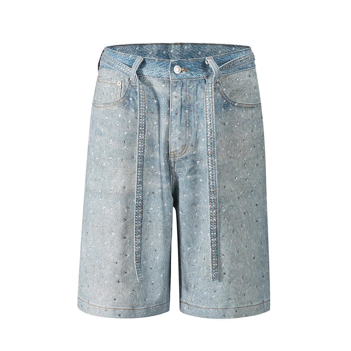 Women Fashion Casual Rhinestone Loose Denim Shorts