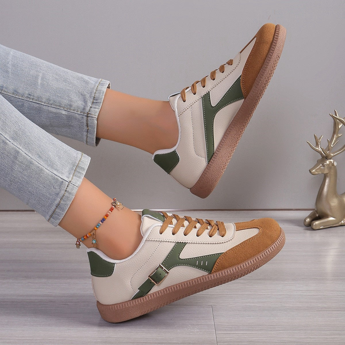 Zapatillas informales con cordones y punta redonda para mujer