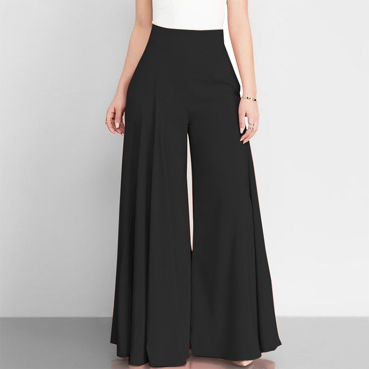 Pantalones anchos de cintura alta de color liso informales a la moda para mujer