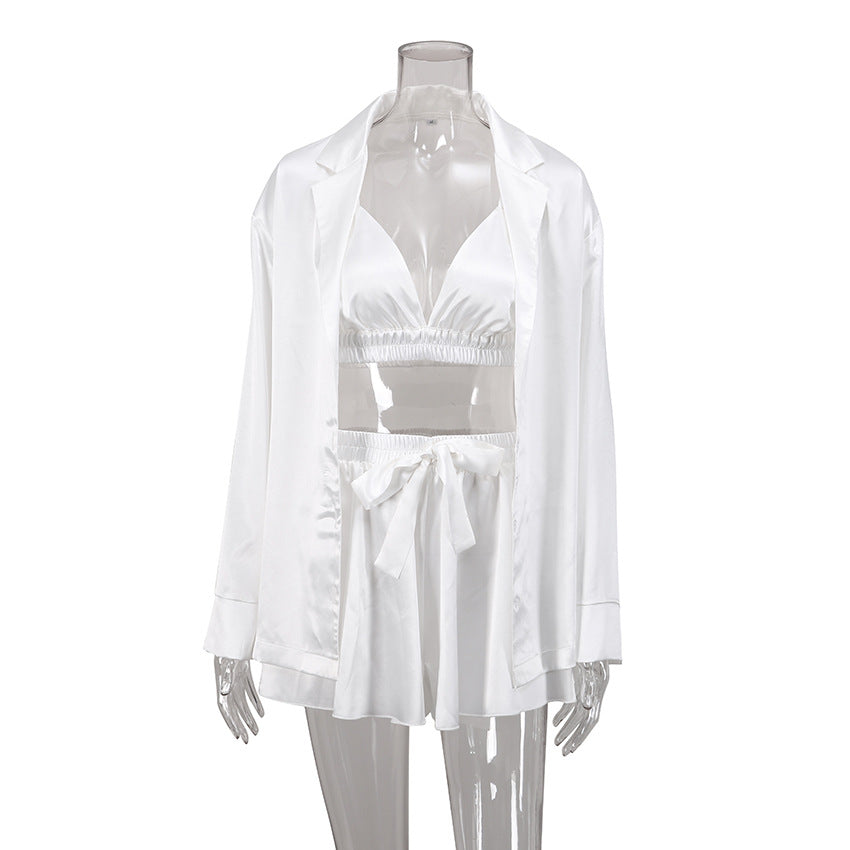 Women Fashion Sexy Silk Satin Pajamas Home Suit