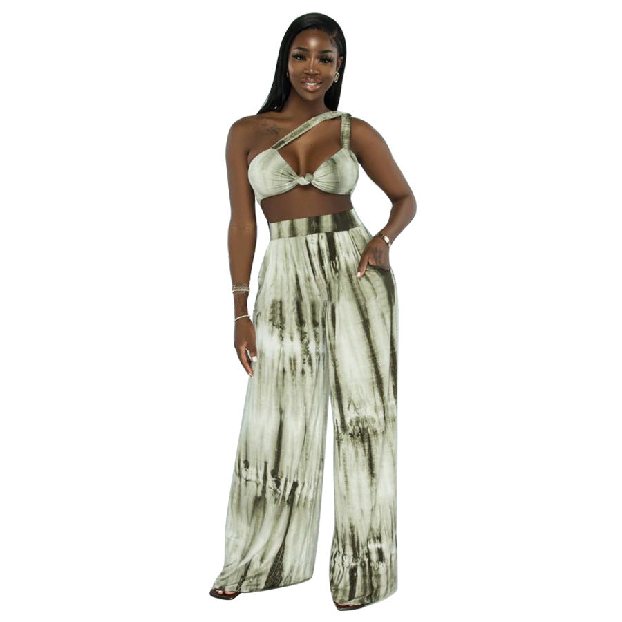 Conjunto de top con estampado tie-dye y pantalón ancho para mujer