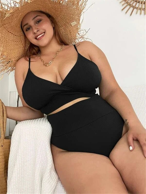 Bikini sexy grande taille à la mode pour femmes, couleur unie