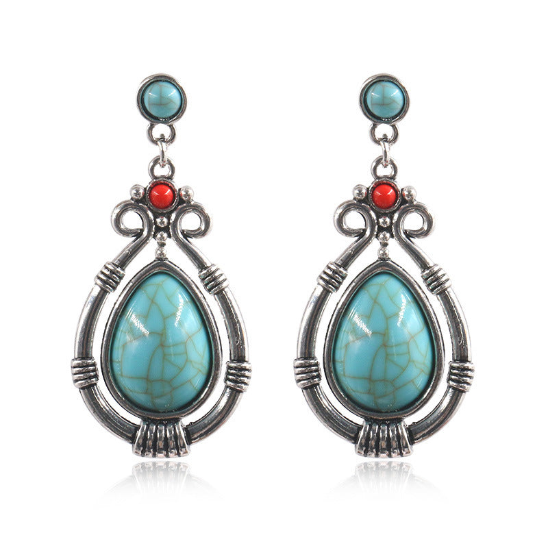 Boucles d'oreilles pendantes creuses en turquoise bohème pour femme