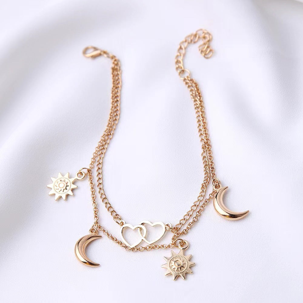 Fashion Star Moon Simple Heart-Shaped Anklet