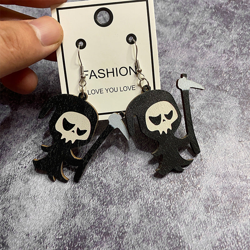 Halloween Women Horror Evil Ghost Black Cat Pumpkin Wooden Earrings