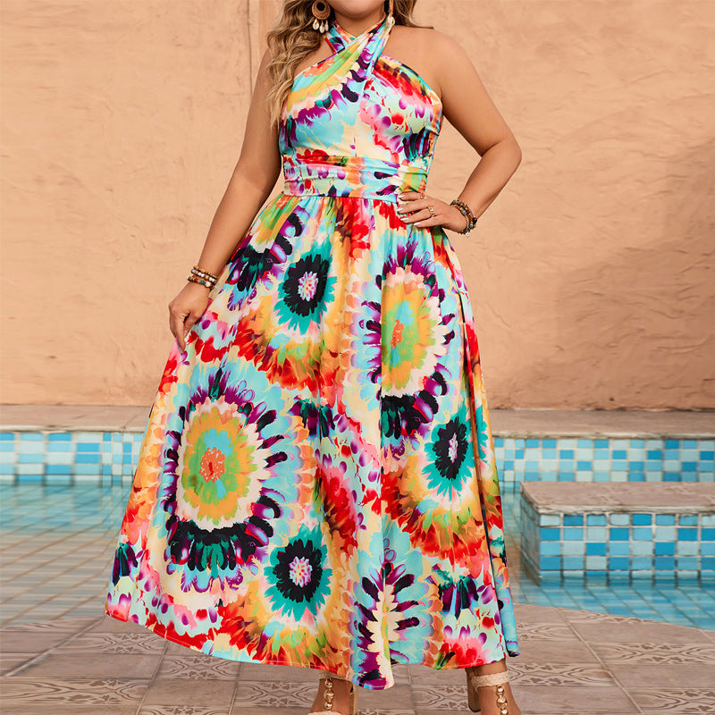 Summer Women Fashion Bohemian Beach Vacation Halter Neck Dress