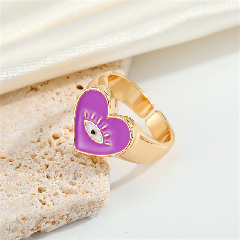 Anillo bohemio multicolor con forma de corazón y ojo de diablo para mujer, paquete de 5