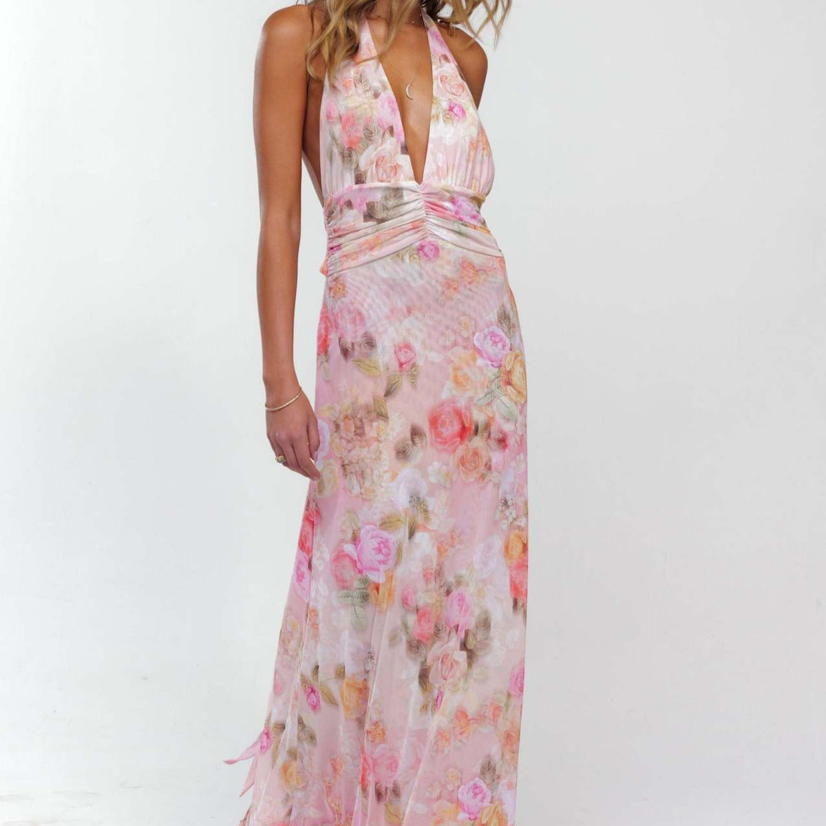 Women Fashion Sexy Printed Halter-Neck Backless Dress