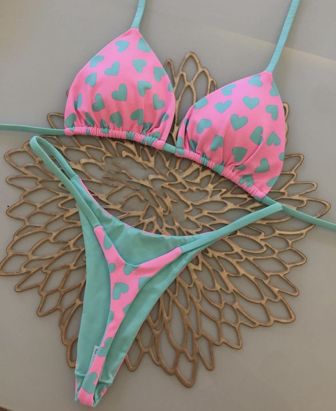 Conjunto de bikini con estampado de corazón sexy a la moda para mujer