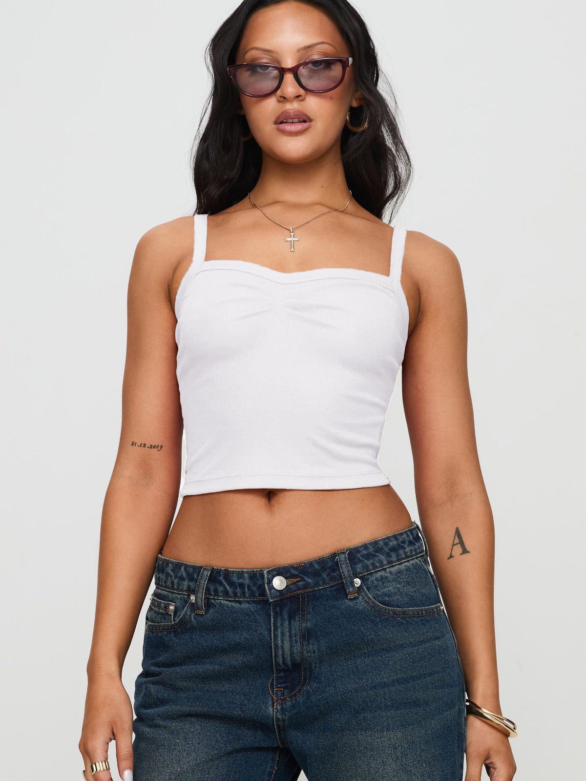 Women Fashion Solid Color Cropped Camisole Polyester Street Style