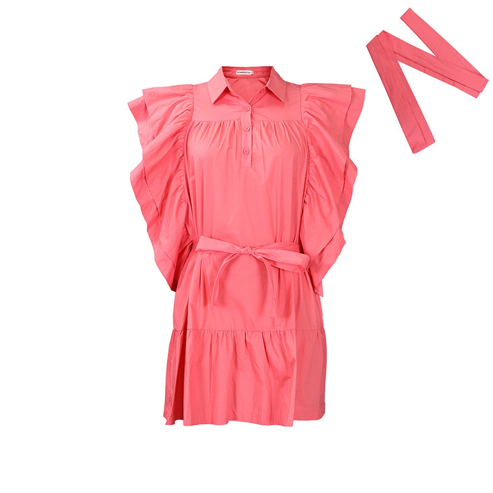 Vestido elegante de color liso con mangas con volantes para mujer