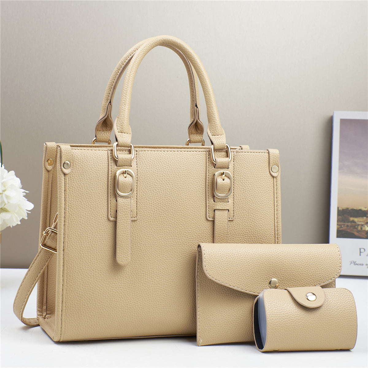 Classic Litchi Pattern Women Bag Set with Multiple Colors
