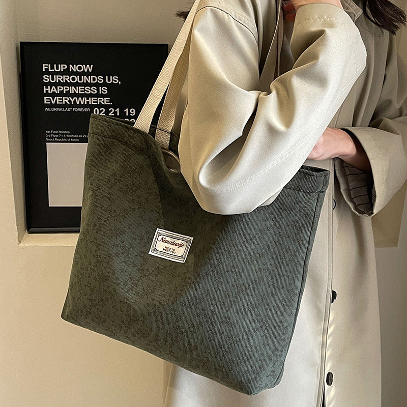 Bolso tote informal de pana con estampado floral para mujer