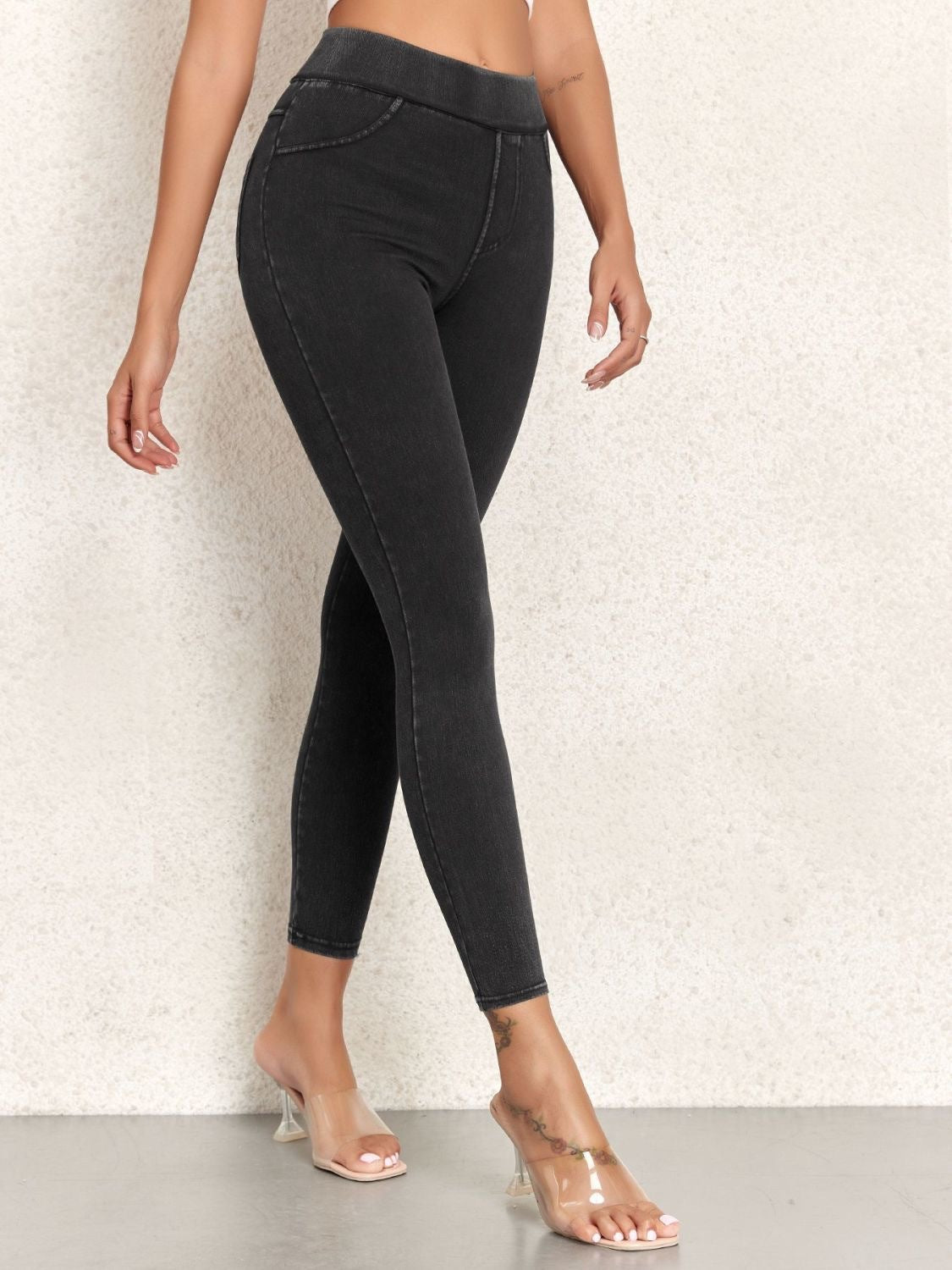 Vaqueros de cintura alta sexis de color liso a la moda para mujer
