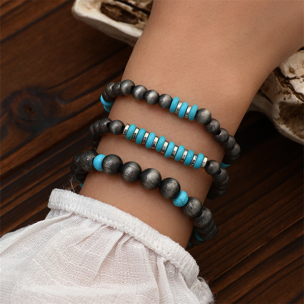Conjunto de 3 pulseras de cuentas turquesas bohemias