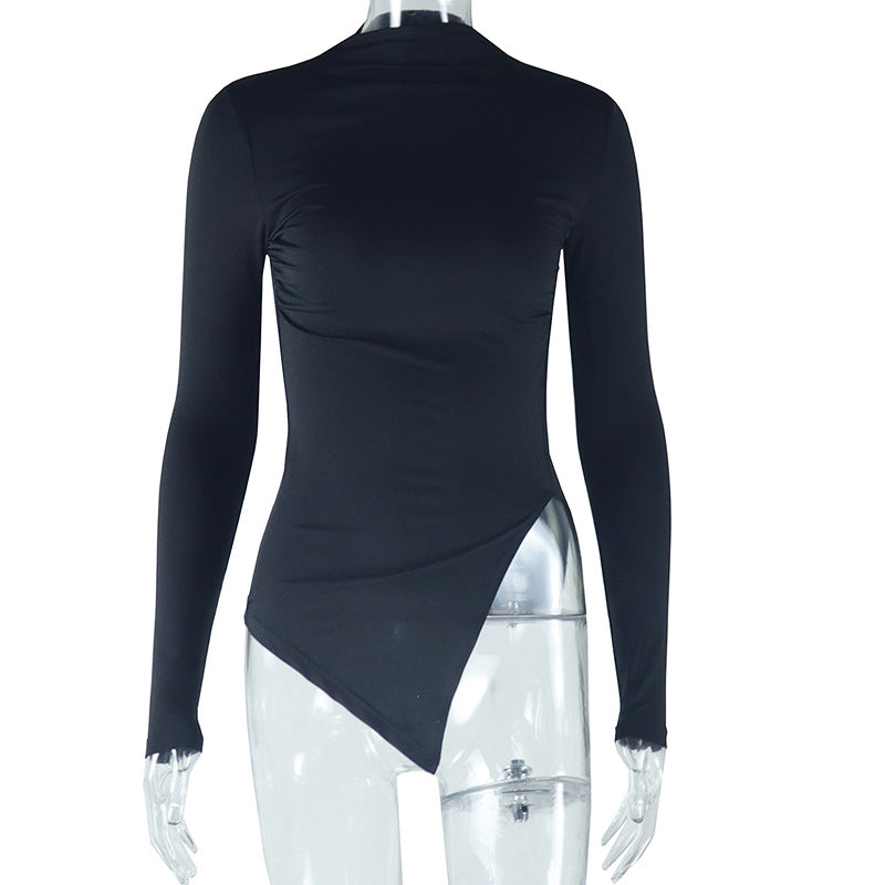 Women Fashion Solid Color Round Neck Long Sleeve Blank T-Shirt