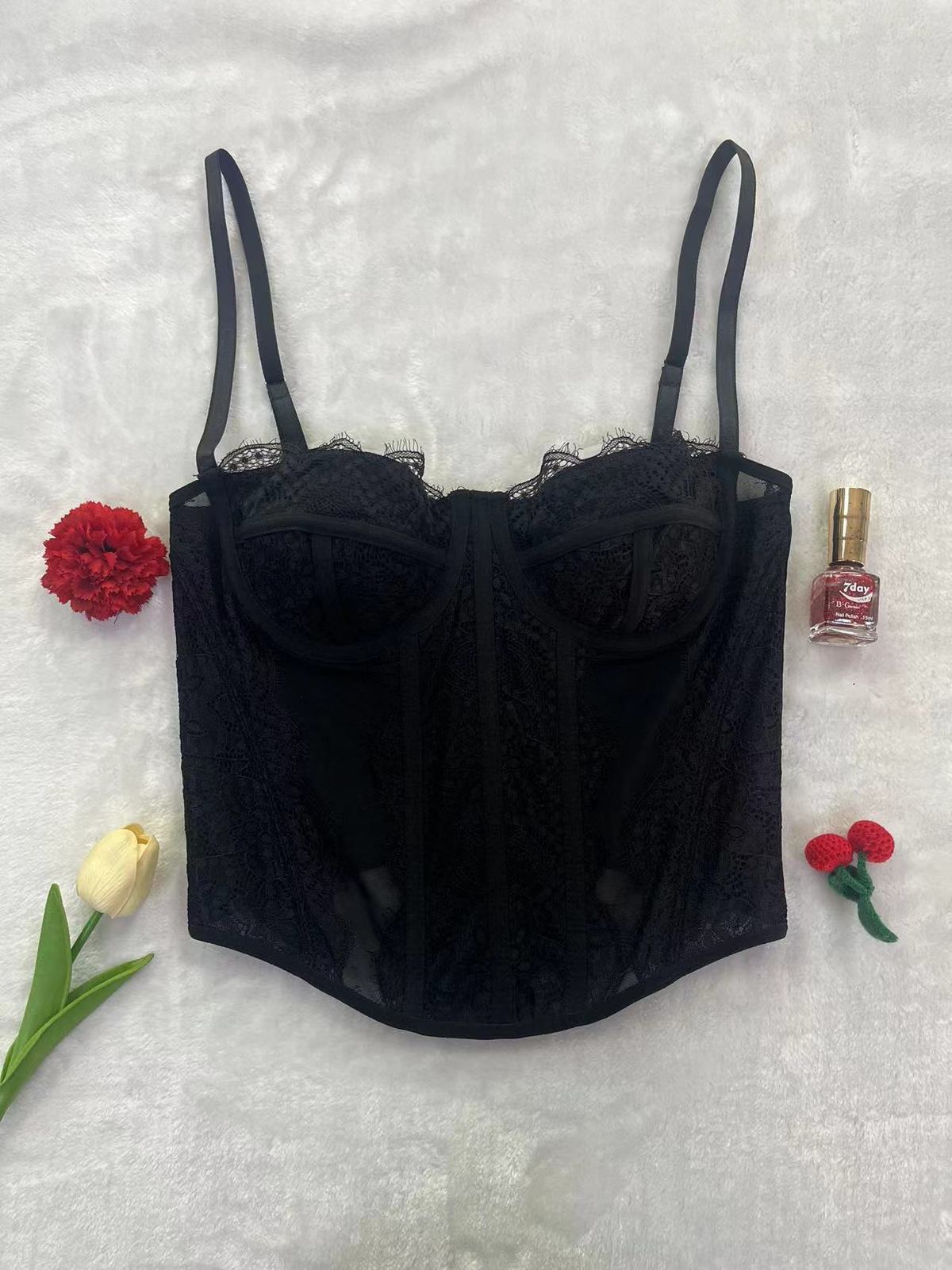 Women Fashion Sexy Solid Color Lace Corset Camisole